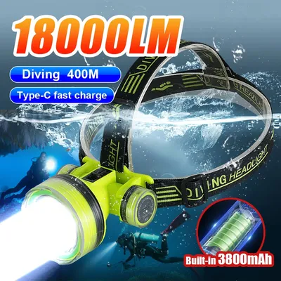 18000LM Newest Professional Diving Headlight 400M Scuba Diving Flashlight Type-C Rechargeable