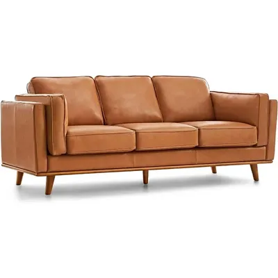 Artisan Full Leather Sofa 88” - Pure Full Italian Nappa Leather Couch, Solid Wood Accent, Ultimate