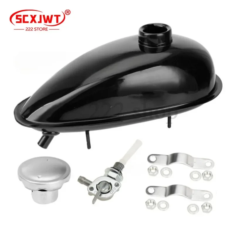 Serbatoio carburante in ferro da 2L 3L Serbatoio gas nero con tappo Rubinetto per motore 49CC 50CC 80CC 60cc Bicicletta motorizzata Serbatoio benzina Tappo serbatoio carburante
