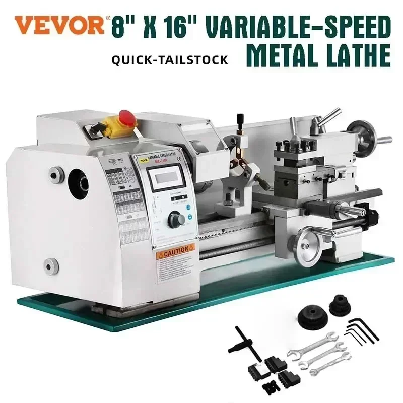 VEVOR Mini Tornio per Metallo 750W Velocità Variabile 0-2250Rpm Mini Tornio da Banco di Precisione 8x16 Pollici per la Lavorazione del Lavoro di Modellazione Campione