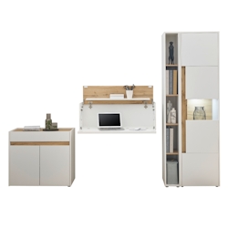Furn.Design Büromöbel komplett Set in weiß und Wotan Eiche mit Aktenschrank, Sekretär und Vitrine für Homeoffice Center Image