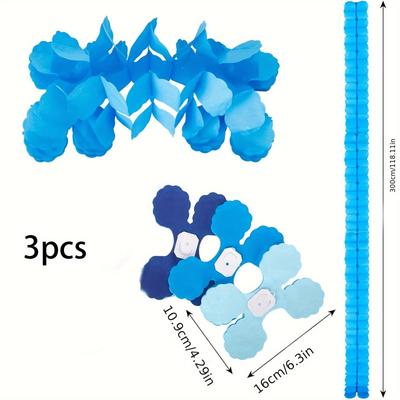 TEMU 3pcs Clover Garland Party Blue And White Flutter Tissue Hanging Garland For Wedding Decoration Birthday, Party Decoration, Wedding Supplies Opening Decoration Image