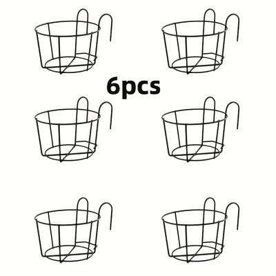 TEMU 6pcs Metal Balcony Railing Hanging Rack, Circular Flower Pot, Hanging Flower Frame, Hanging Basket Hanging Flower Frame, Spring New Product Image