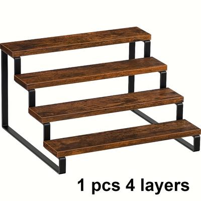 "TEMU 3/4 Layer Wooden Display Stand, 15.7"x15.7"x13.4" - Rustic Wide Pedestal Shelf For Kitchen Counters, Perfume & Makeup Organizer, Ideal For Party Decor & Easter Gift, Tabletop Decor" Image