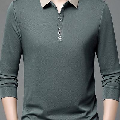 TEMU Men's Long Sleeve Shirt - , Comfortable Polyester With Decorative Button Detail, Ideal For Casual & Evening Dates Image