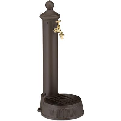 Relaxdays - Standbrunnen antik, mit Wasserhahn & Becken, HxBxT: 65 x 25 x 30 cm, Wasserzapfsäule Image