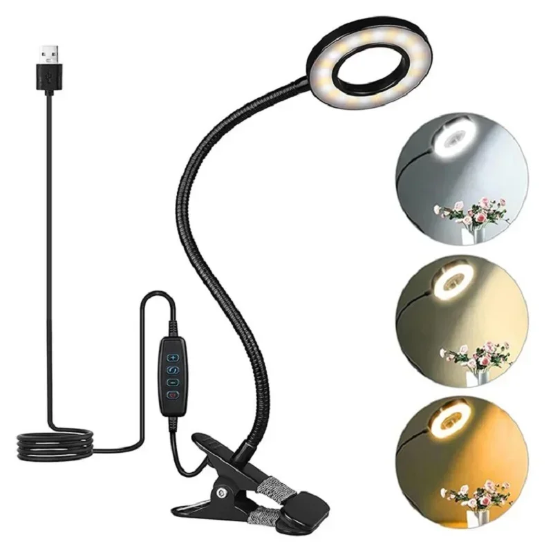 LED-Leseleuchte mit Klemme, 3 Farben und 10 Helligkeiten, Schreibtischlampe, flexibler Schwanenhals, Buchlampe, Kinder-Lese-Nachtlicht, Buchlicht