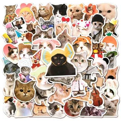 50 Stück lustige und realistische süße Katzen-Aufkleber für Laptop, Helm, Handyhülle Image