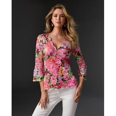 Boston Proper - Printed V Neck Scallop Lace Top Pink - XS
