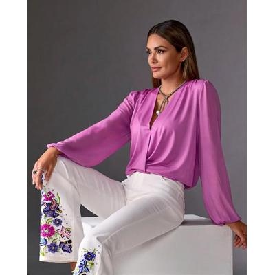 Boston Proper - Bodacious Purple - So Chic Chiffon Sleeve Surplice Top - XS