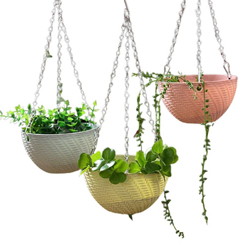 40cm Imitation Rattan hängenden Korb Blumentopf Kette mit 3 Haken Becken Hydro ponik Pflanzen Pflanze wachsen Becken Hausgarten Dekor Image