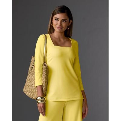 Boston Proper - Lemon Drop Yellow - Beyond Travel Three Quarter Sleeve Top - Small
