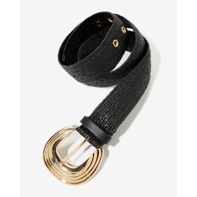 Boston Proper - Black - Raffia Carved Metallic Buckle Belt - Small