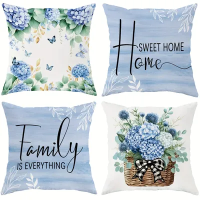 Gemütlicher Kissenbezug mit Hortensie – zarte Blüten, Schmetterlinge und herzförmigen Zitaten, Image