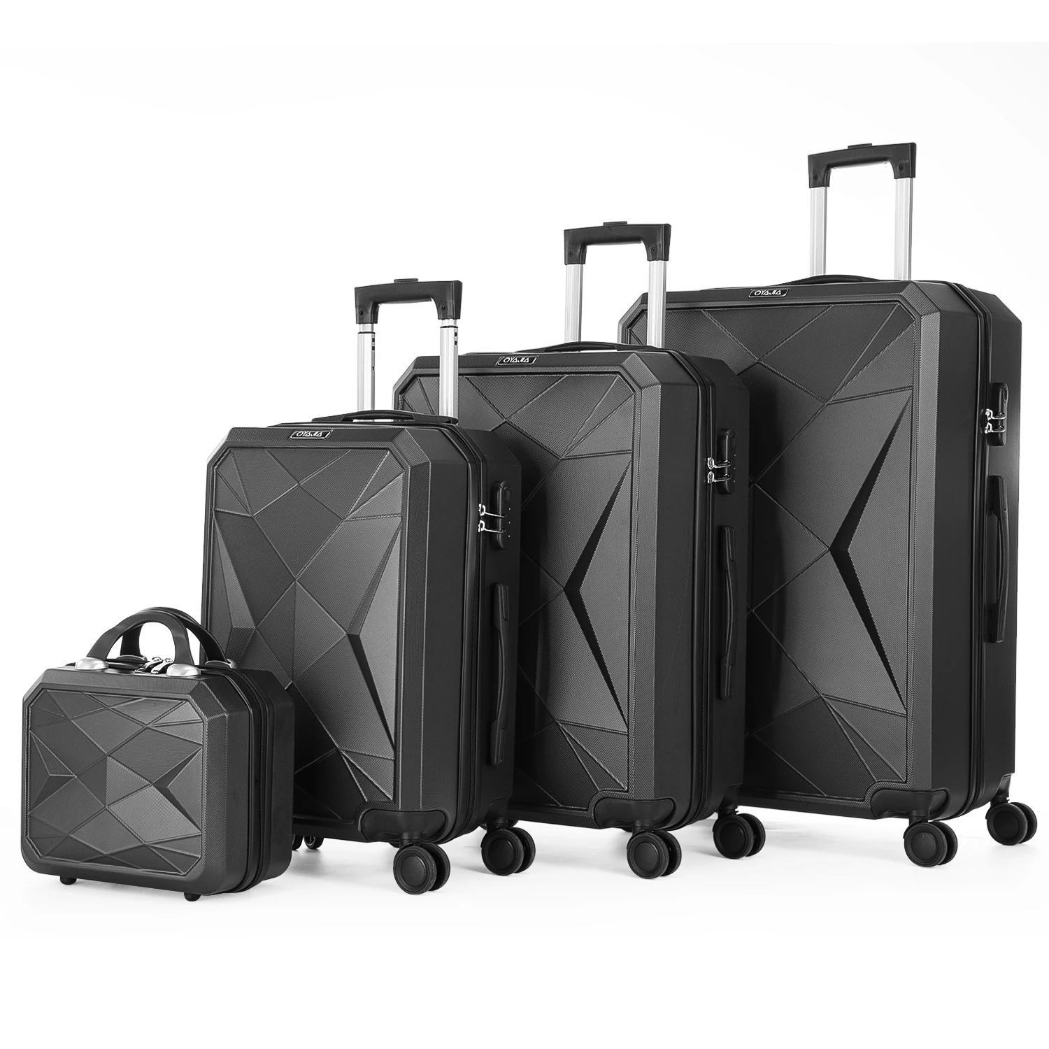 Koffer Set 4 Stück, Schwarz Doppelrollen und Innen Trennwand | Handgepäckkoffer, Hartschalenkoffer Set 4 teilig, Koffer Groß, Luggage Set