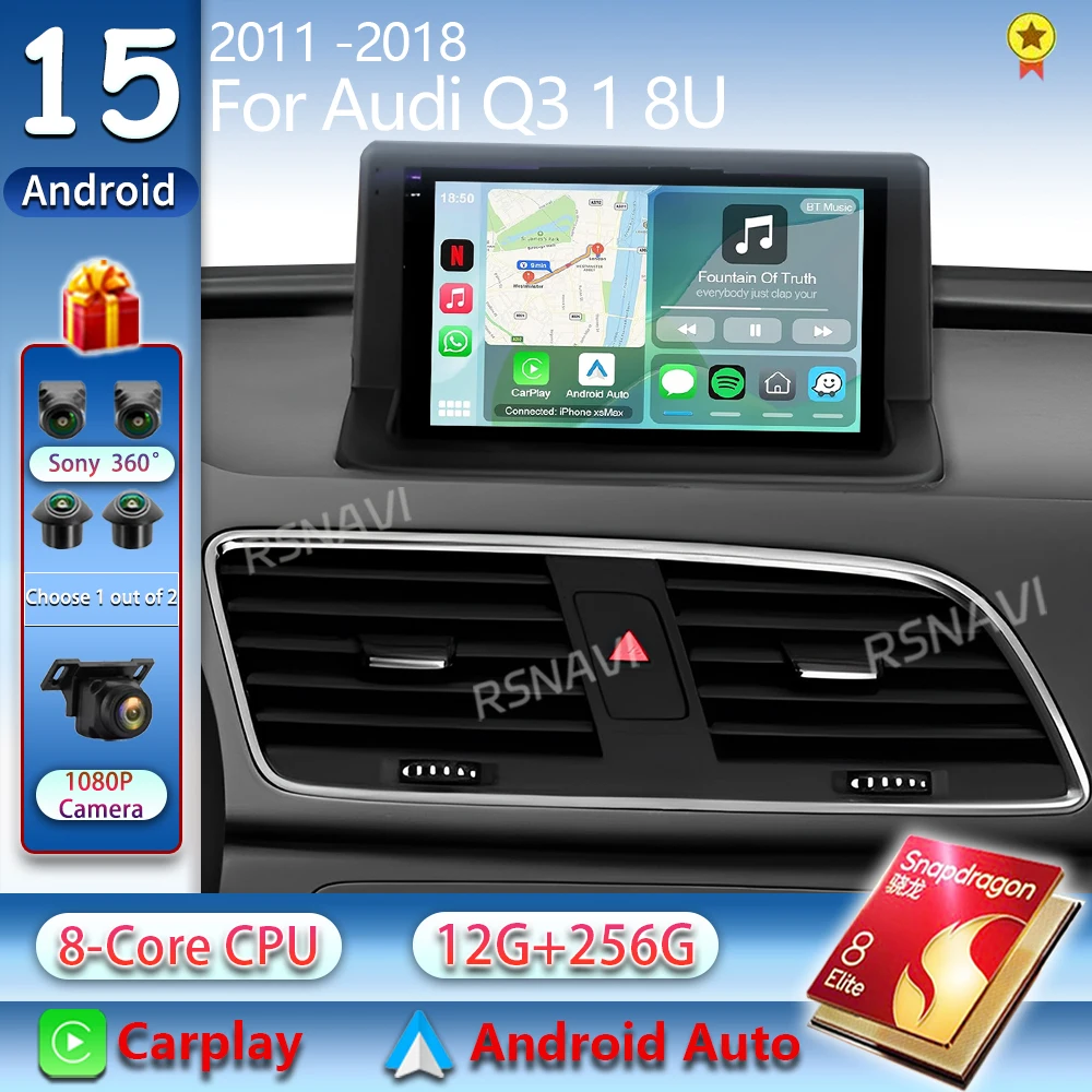Android 15 für Audi Q3 MMI 2011 2012–2018 Autoradio-Navigation Multimedia-Player GPS WiFi + 4G Video Carplay Auto 360 Kamera DSP Image