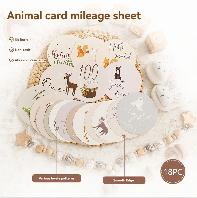 Meilensteinkarten für Neugeborene mit Tiermotiven – niedliche Foto-Requisiten für die Monatswachstumsverfolgung und Geburtstagsfotoshootings Image
