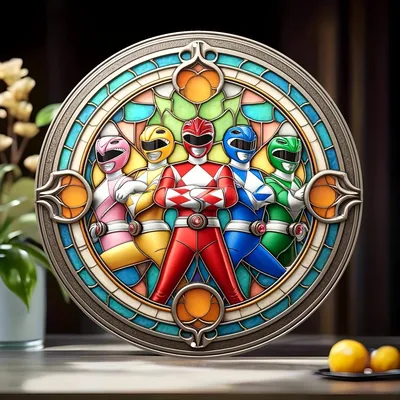Power Ranger inspirierte runde Metall Aluminium Zeichen, Digitaldruck Vintage Kunst Dekor Plakette, festliche Wand kunst für Outdoor & Indoor Image