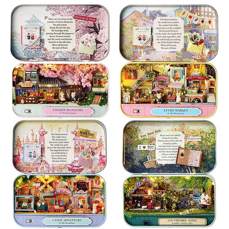 DIY Holz Puppenhaus handgemachte lustige Box Theater Miniatur Box süße Puppenhaus Montieren Kits Geschenk Holzspielzeug für Mädchen mit Lichtern