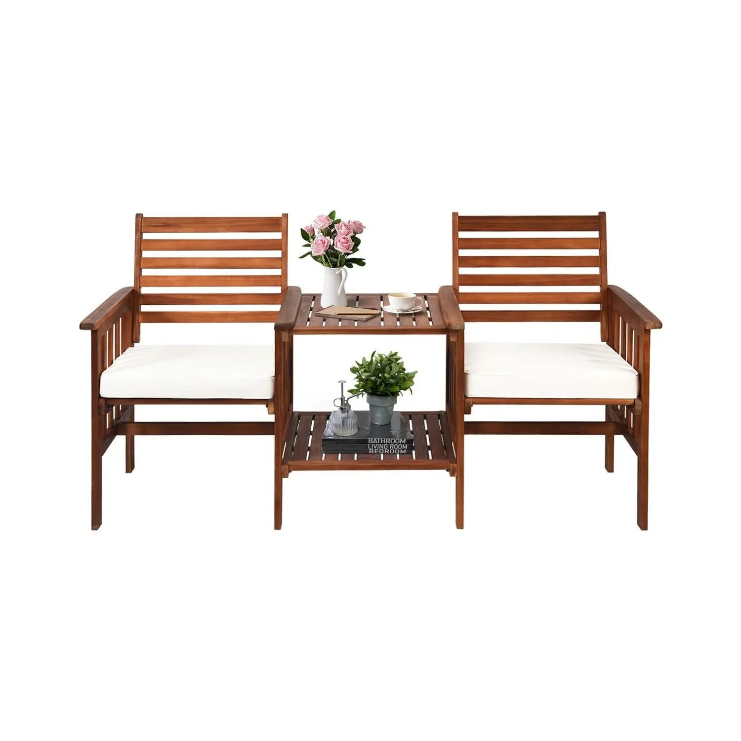 Akazien holz Garten Entspannung 3-teiliges Set mit Stühlen 2 Sitze für Terrassen, Terrasse, Lounge und Balkon