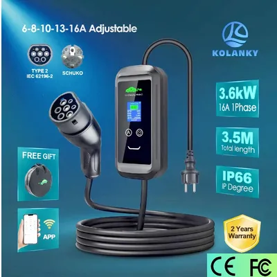 3,6 kW 16 A tragbares EV-Ladegerät Typ2 IEC62196 Timer-Einstellung EVSE-Ladebox Elektrofahrzeug PHEV Image