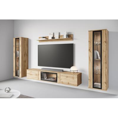 Wohnwand INOSIGN "Caro, stehend und hängend montierbar", braun (eichefarben votan), B:262cm H:142cm T:33cm, Holzwerkstoff, Kastenmöbel-Sets, grifflose Design, höhenverstellbare Einlegeböden Image