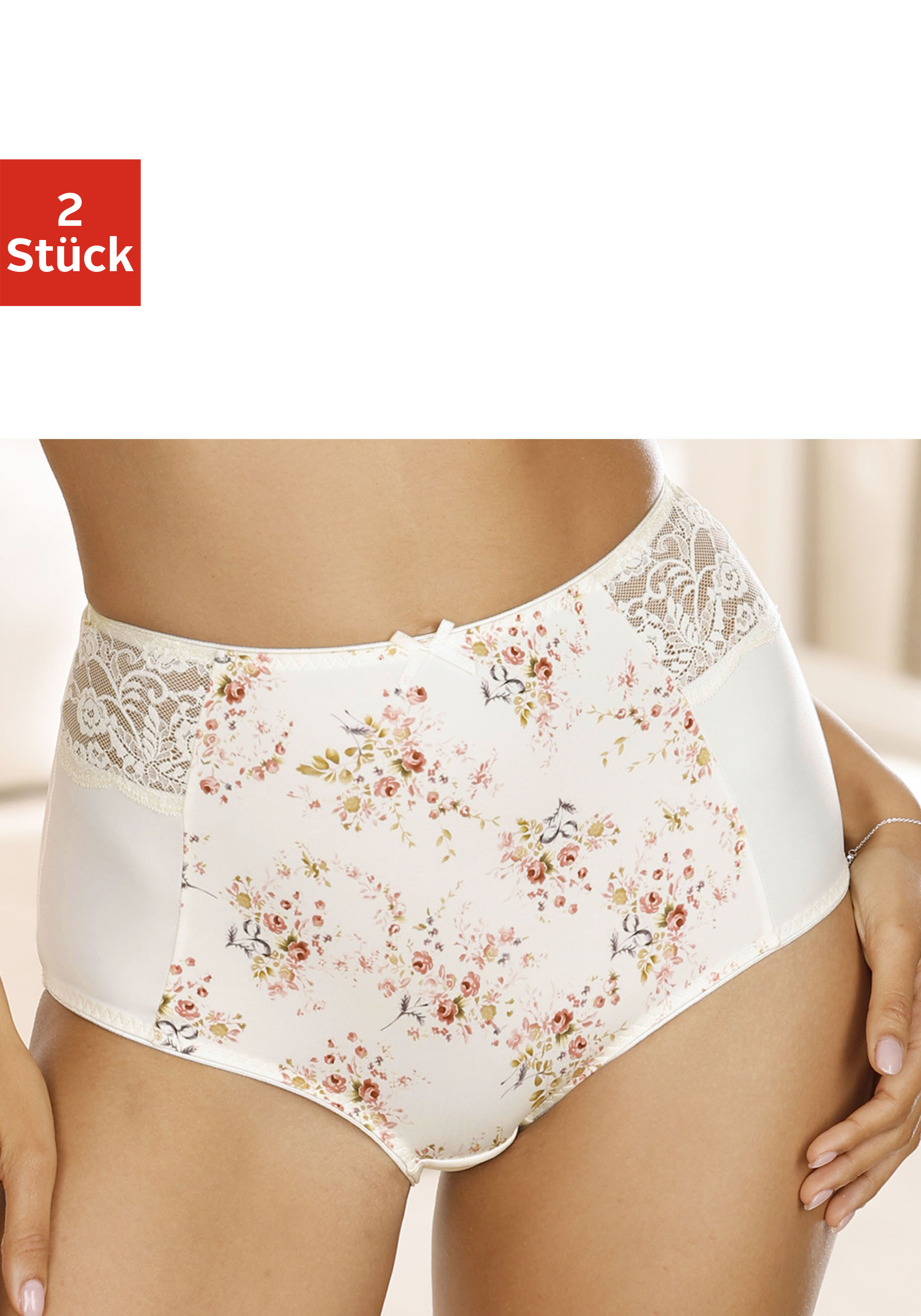 Taillenslip NUANCE, Damen, Gr. L, beige (creme, bedruckt, creme), Microtouch, Spitze, Obermaterial: 75% Polyamid, 25% Elasthan, Unterhosen, mit hübschen Spitzeneinsätzen Image