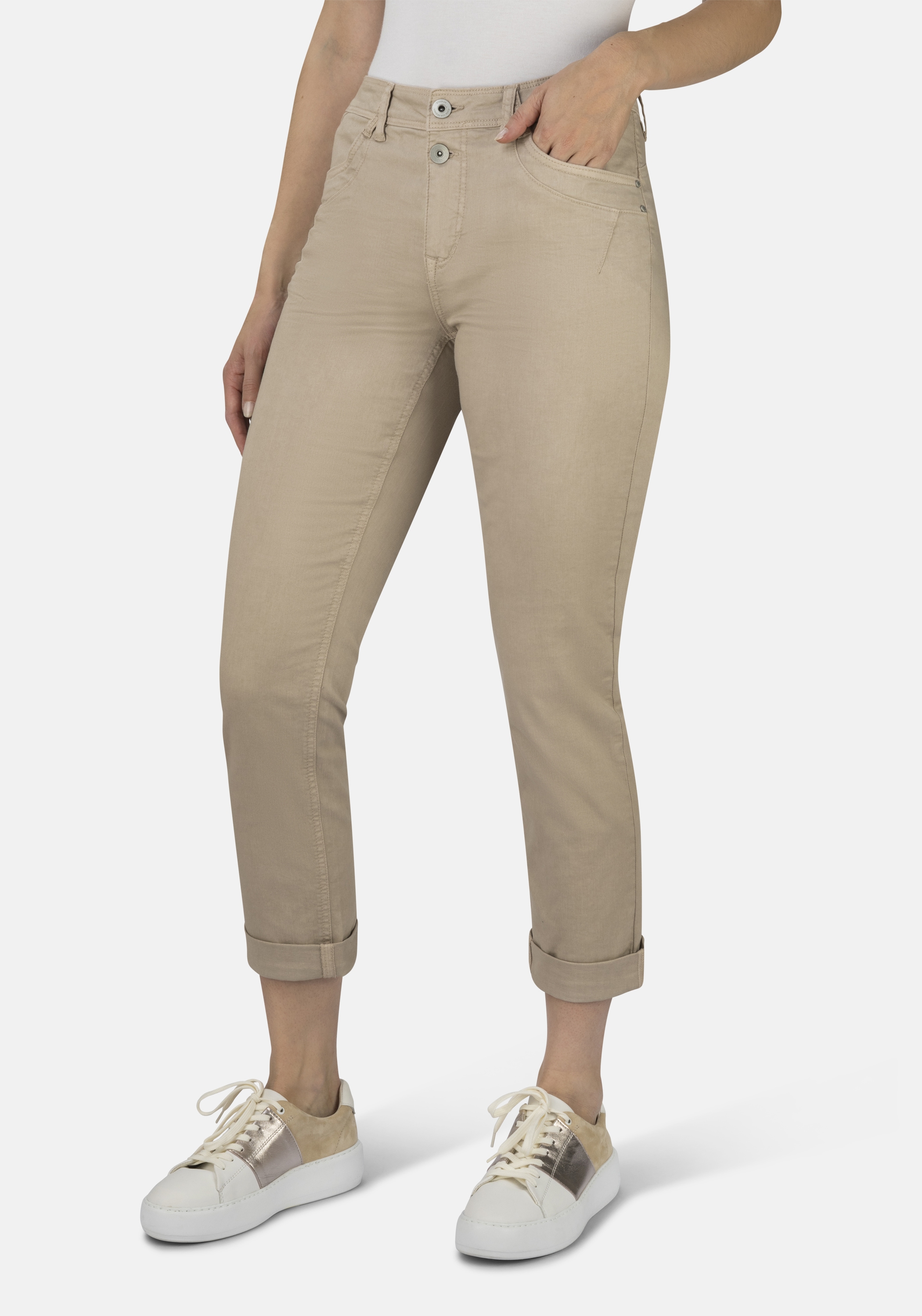 Boyfriend-Jeans STOOKER WOMEN "Davos Colour Denim Boyfriend Fit Jeans", Damen, Gr. 40, Länge 30, beige (simply taupe), Denim/Jeans, 97% Baumwolle, 3% Elasthan, lässig geschnitten lang, Jeans, Jeans Boyfriend Fit Casual Denim Lässige Passform für Damen