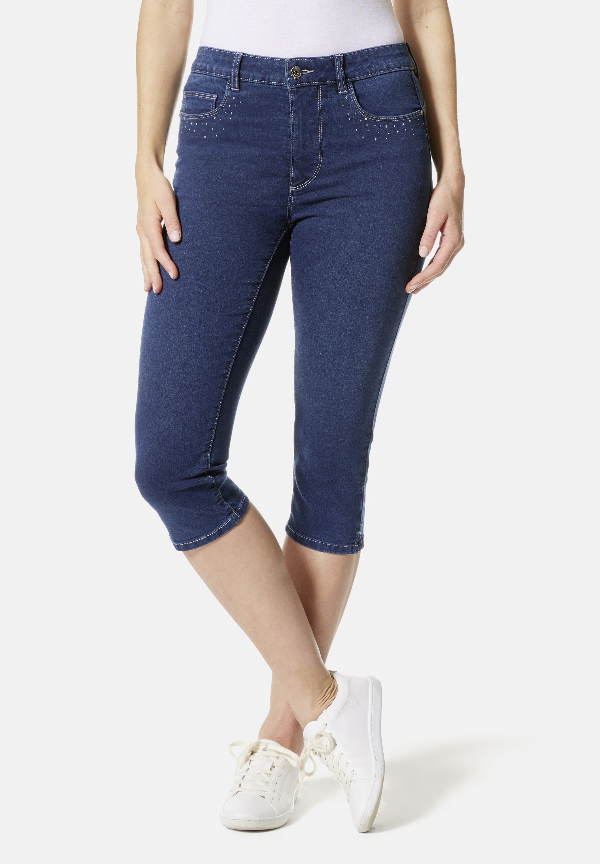 7/8-Jeans STOOKER WOMEN "Denim Capri Skinny Fit", Damen, Gr. 44, Länge 21, blau (dunkelblau denim), Denim/Jeans, 78% Baumwolle, 20% Polyester, 2% Elasthan, skinny fit 7/8-Länge, Jeans, Skinny Fit Casual Clean Wash Denim Jeans Magic Shape Effekt für...