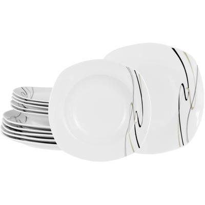 Tafelservice CREATABLE "Amelie Piazza, Tafel-Service 12-tlg", weiß, 12 tlg., Porzellan, Geschirr-Sets, Elegant, Schwungvoller Liniendekor Image