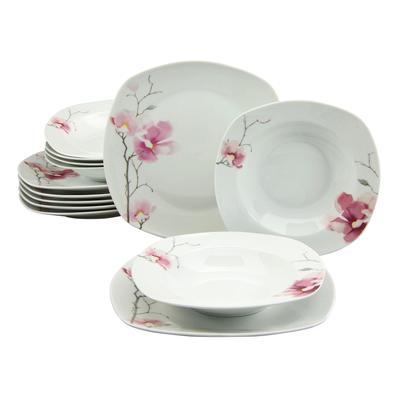 Tafelservice CREATABLE "Amelie Aiko, Tafel-Service 12-tlg", weiß, 12 tlg., Porzellan, Geschirr-Sets, Blumendekor Image