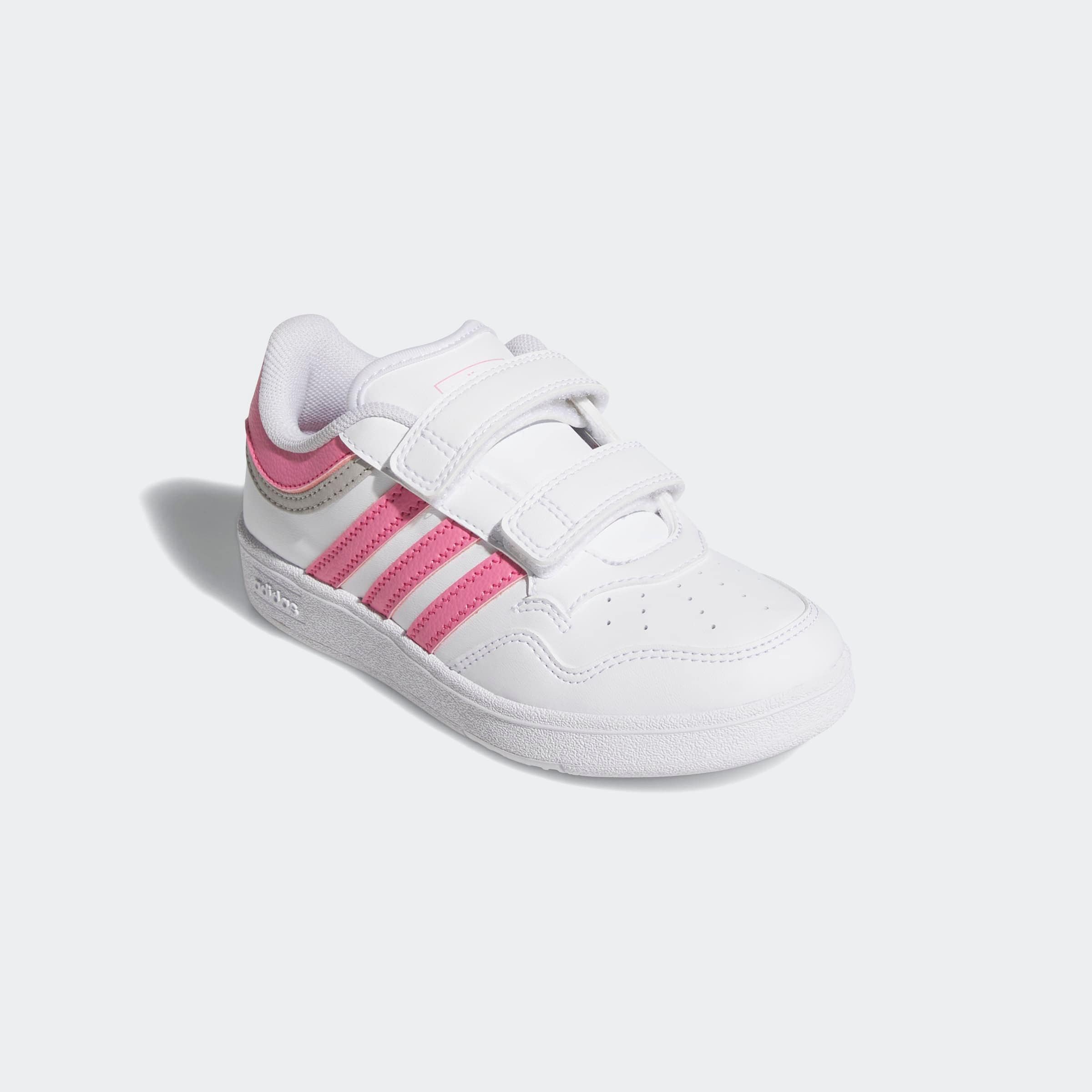 Klettschuh ADIDAS SPORTSWEAR "HOOPS 4.0", Kinder, Gr. 34, weiß (cloud weiß, pink fusion, grau two), Synthetik, Schuhe Klettschuh, für Kinder