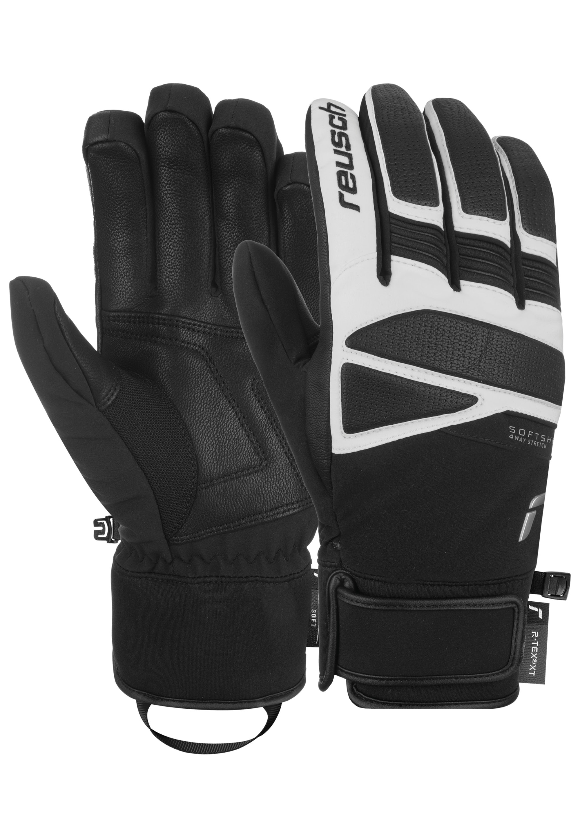 Skihandschuhe REUSCH "Thunder R-TEX XT", Damen, Gr. 10, schwarz-weiß (weiß, schwarz), 80% Polyester, 14% Ziegenleder, 3% Polyurethan, 3% Elasthan, unifarben, Handschuhe, mit wasser- und winddichter Membran Image