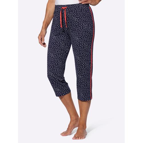 Schlupfhose, Damen, Gr. 40, Normalgrößen, blau (marine, steingrau, bedruckt), 100% Baumwolle, gemustert, 7/8-Länge, Hosen
