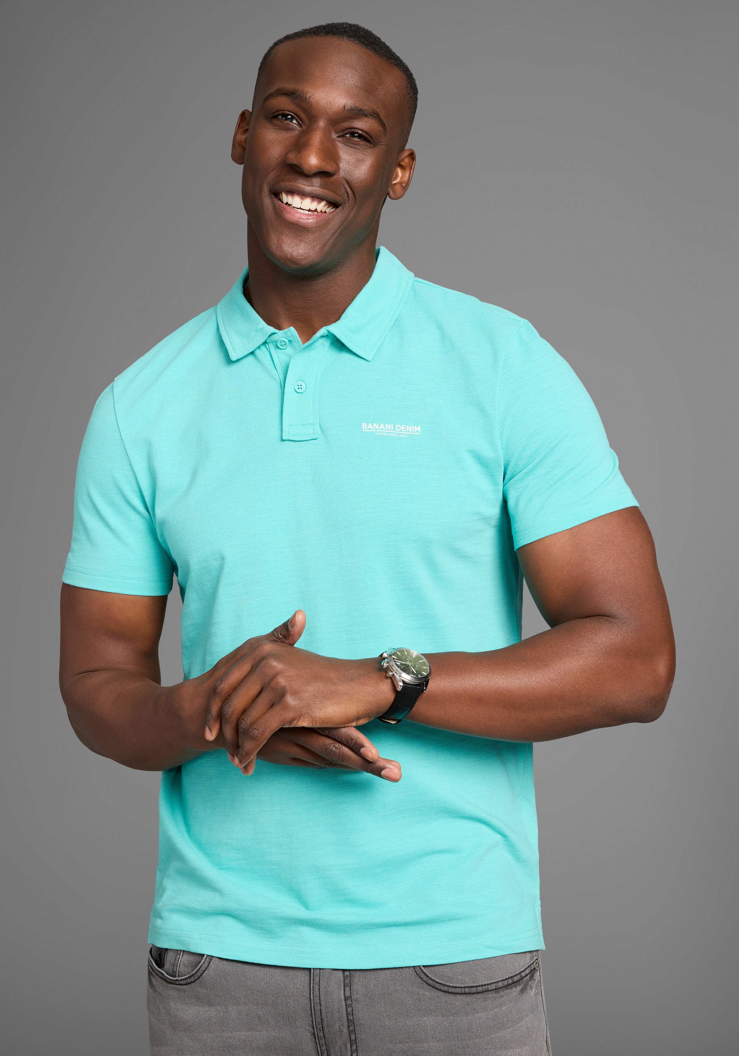 Poloshirt BRUNO BANANI, Herren, Gr. XL (56/58), blau (türkis), Slub, Obermaterial: 100% Baumwolle, slim fit, Shirts, Poloshirt in schmaler Passform