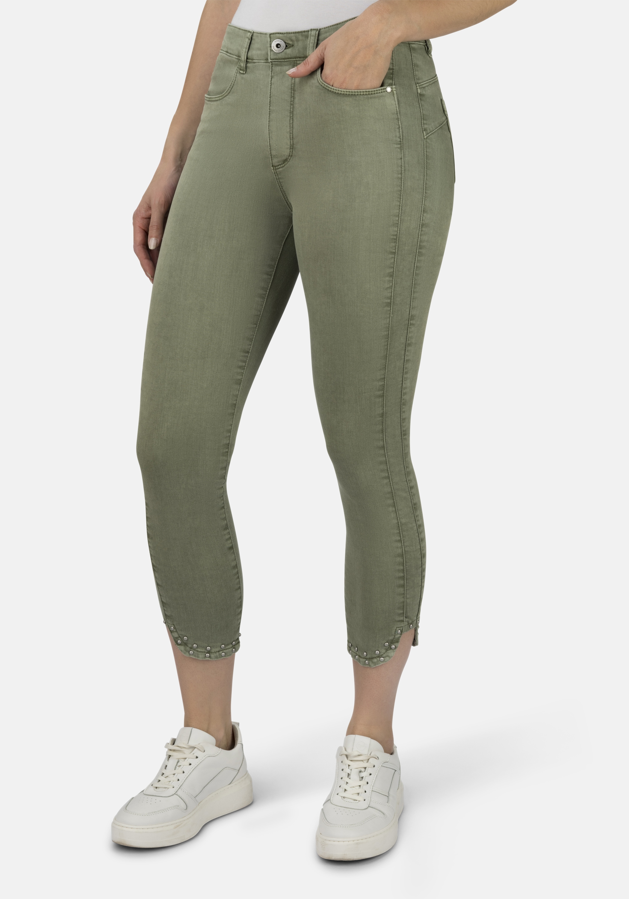 5-Pocket-Jeans STOOKER WOMEN "Skinny Fit Rio Denim", Damen, Gr. 44, Länge 26, grün (grün tee), Denim/Jeans, 98% Baumwolle, 2% Elasthan, skinny fit 7/8-Länge, Jeans 5-Pocket-Jeans, Skinny Fit Casual Clean Wash Denim Jeans Magic Shape Effekt für Damen