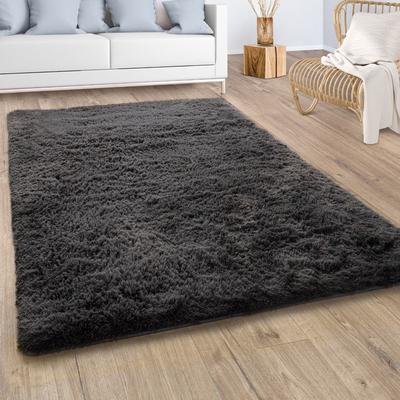 Hochflor-Teppich PACO HOME "Silky 591", grau (anthrazit), B:140cm H:37mm L:200cm, Polyester, Teppiche, Uni-Farben, besonders weich und kuschelig Image