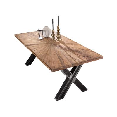 MiaMöbel Esstisch 'Vanaja' 200x100 cm, Teak/Used-Look Massivholz, Metall Teak Modern Image