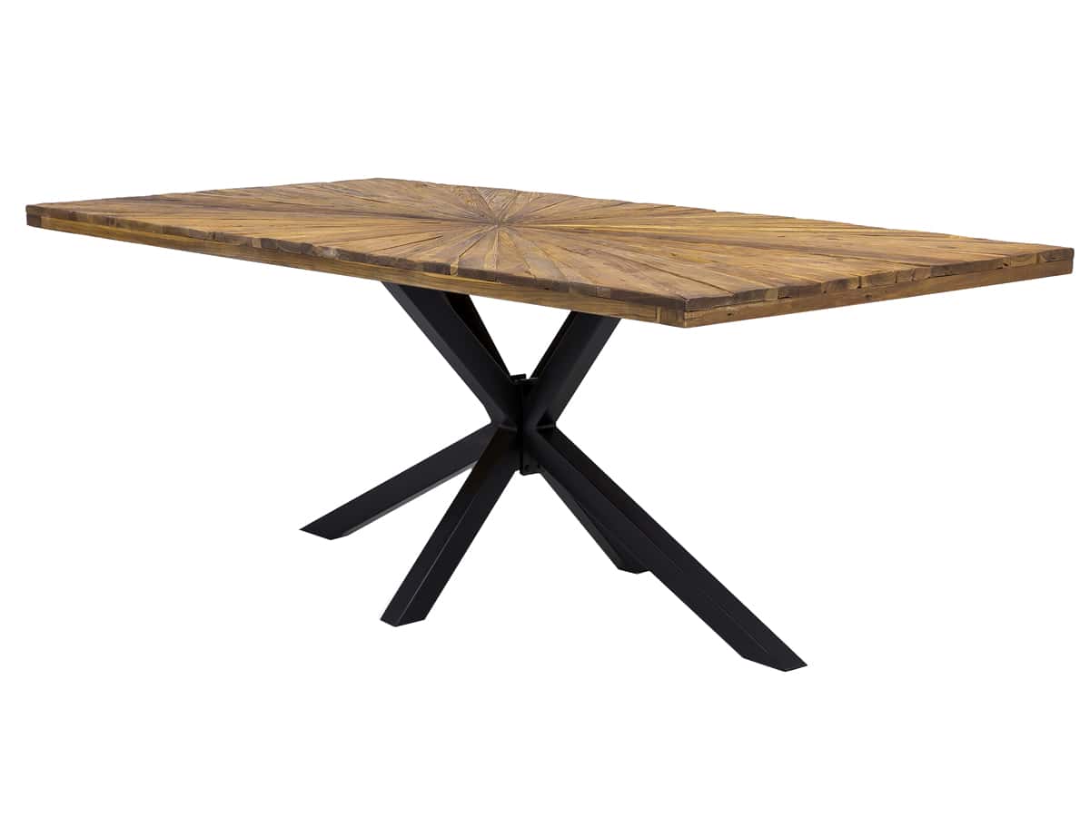 MiaMöbel Esstisch 'Vanaja' 180x100 cm, Teak/Antikschwarz Massivholz, Metall Teak Modern