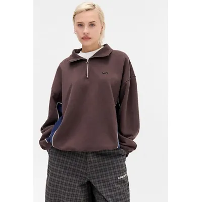 iets frans. Silas Panel Quarter-Zip Sweatshirt - Chocolate L at Urban Outfitters