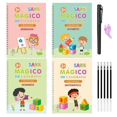 4 Books Magic Book Calligraphic Montessori Portuguese Children Educational Toys Practice Copybook