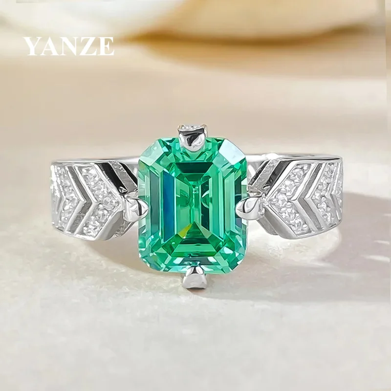 Anello con diamante smeraldo da laboratorio Anelli per fedi nuziali in vero argento sterling 925 al 100% per gioielli da donna
