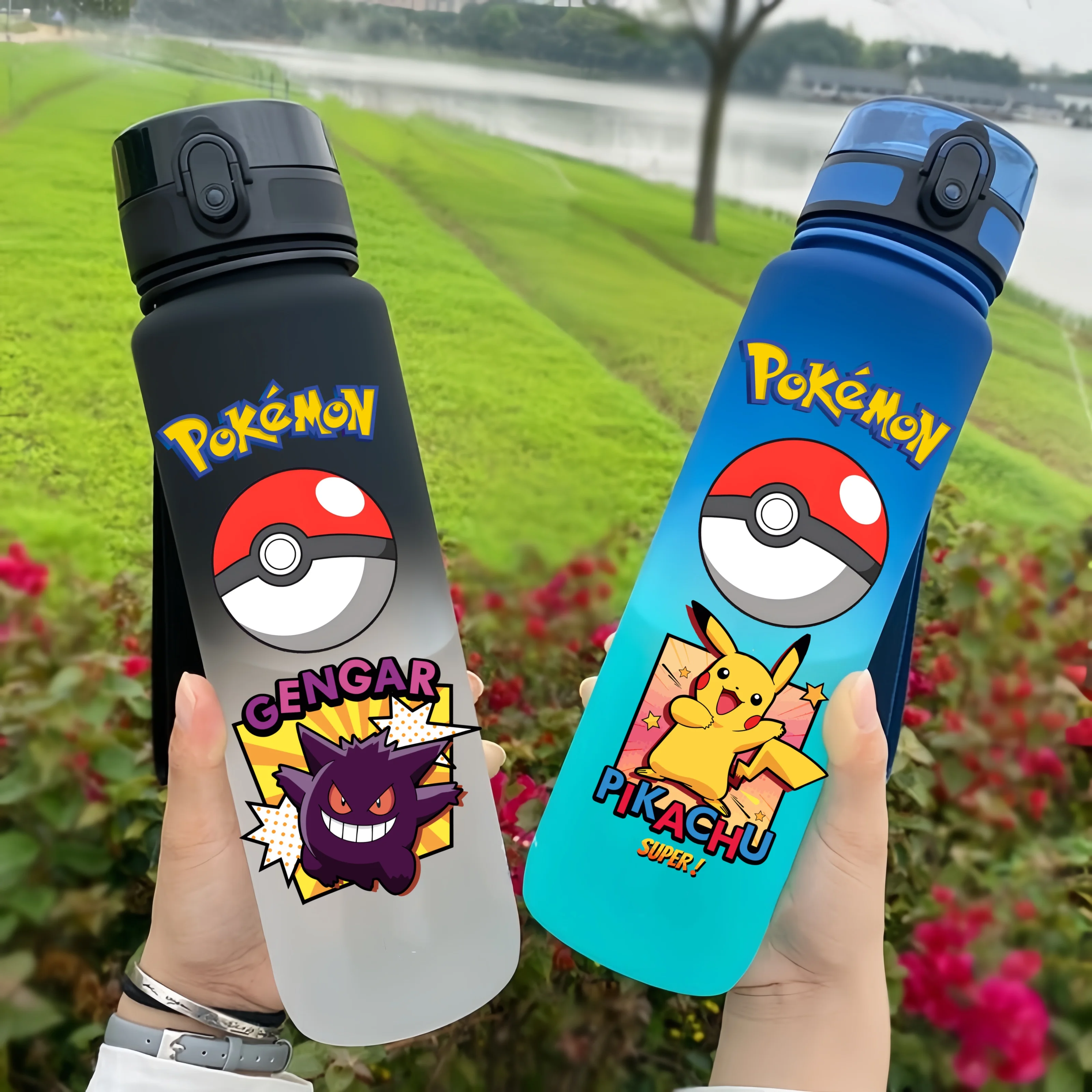 650MLPikachu Figura di cartone animato Tazza d'acqua Portatile in plastica per bambini Sport all'aria aperta Bottiglia d'acqua antigoccia di grande capacità Regalo