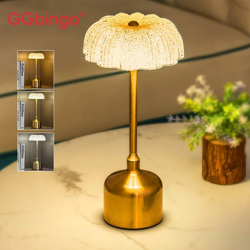 Lampe de table rétro GGbingo, lampe de décoration de restaurant, lampe de bureau LED rechargeable 3000 mAh, lumière tactile à intensité variable, lampe de chevet