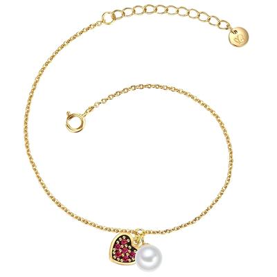 Glanzstücke München Armband Herz aus Sterling Silber in Gelbgold mit Zirkonia und Süßwasser-Zuchtperle 17,0 cm Basislänge + 3,0 Verlängerung Damen Image