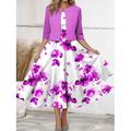 Set Abito da Donna Abito Midi Abito A Linea Abito Estivo Abito Casual Stampa Floreale Manica Semiperfetta Collo Tondo Vacanza Appuntamento Rosa Blu Viola Estate Primavera Vestibilità Regolare
