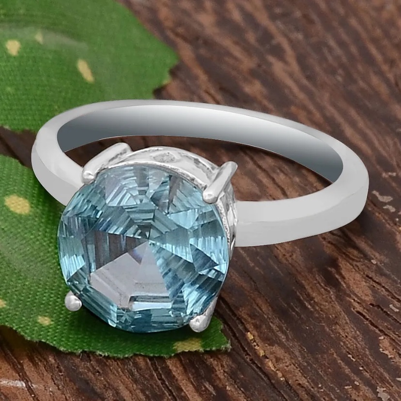 Anthropologie Jewelry | Aquamarine & 14k White Gold Vermiel Handcrafted Ring Size 7 1/2 | Color: Gold/White | Size: 7.5