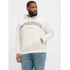Kapuzensweatshirt "JORALMERIA SWEAT HOOD PLS", Herren, Gr. 4XL, weiß (antique weiß), angeraute Sweatware, Obermaterial: 100% Baumwolle, JACK & JONES PLUSSIZE, bedruckt, modisch, loose fit taillenbedeckt, ohne Ausschnitt, Langarm Rippbündchen,...