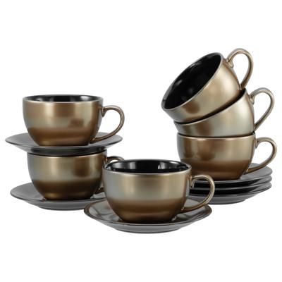 Cappuccinotasse CREATABLE "Golden Days Schwarz, Cappuccinoset, 12-tlg.", schwarz, 12 tlg., Steinzeug, Trinkgefäße, Goldfarbene Spezialglasur Image