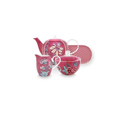 Teeservice PIP STUDIO "Tee-Set Flower Festival", rosa, 4 tlg., Porzellan, Geschirr-Sets, Flower Festival Kollektion, 4-teiliges Set Image